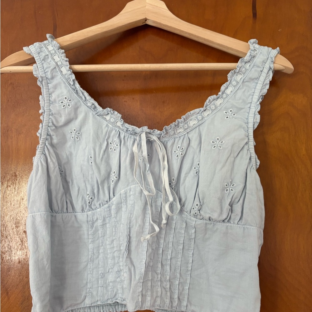 Baby Blue Embroidered Cotton Top